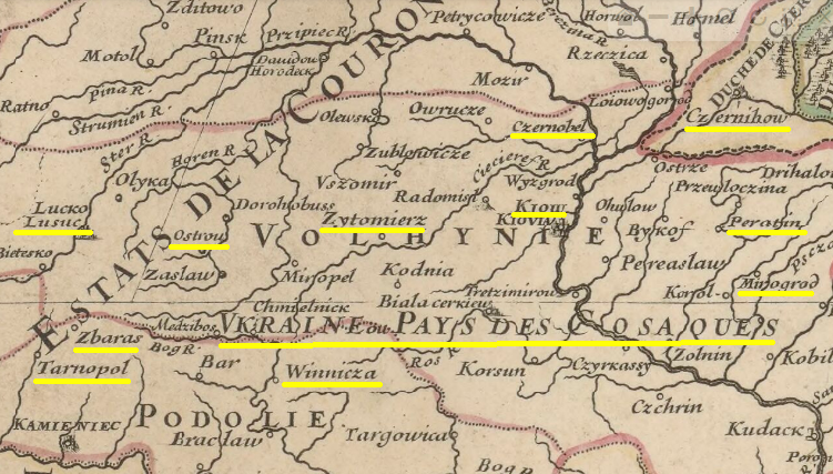 Та сама карта 17 століття:
Вкраїна, країна козаків
Київ, Чорнобиль, Луцьк, Пирятин, Тернопіль, Миргород, Чернігів, Вінниця, наш Острог...
Ну і Житомир!
Хай тепер хтось скаже, що Житомира не існує 😁

P.S. Де Рівне, га?