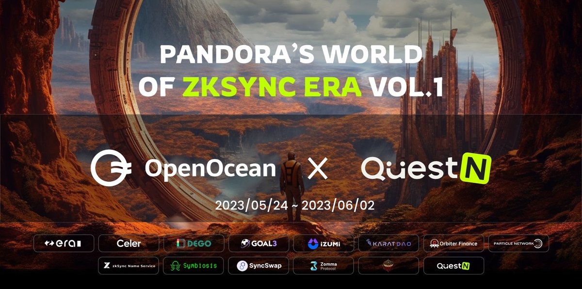 OpenOceanGlobal's tweet image. Let's explore #zkSync with #OpenOcean 🔭

We're teaming up with @zksync and @QuestN_com to bring you the 'Pandora's World' discoveries! 🗺️

Join quest now - app.questn.com/quest/77556823…

Jump down to see how to enter 🎉 👇