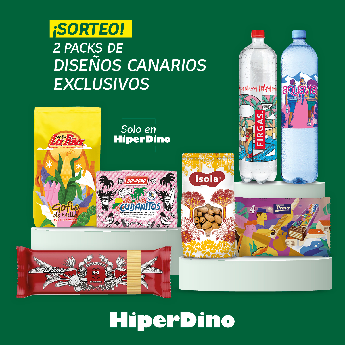 HiperDino_'s tweet photo. ¿Aún no has participado en nuestro sorteo de #packspersonalizados? 😱 ¡Sorteamos 𝟐 𝐏𝐀𝐂𝐊𝐒 de alimentos de marcas canarias con diseños elaborados por artistas canarios 𝐄𝐍 𝐄𝐗𝐂𝐋𝐔𝐒𝐈𝐕𝐀 para HiperDino! 🤩 💚 Rellena el formulario y participa ➡️ https://t.co/MK1g0RNMwJ https://t.co/MxC44vuH2R