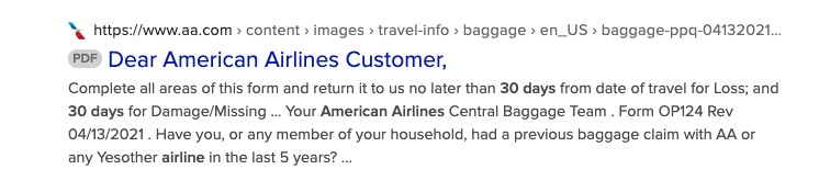 mikewittenstein's tweet photo. @ClarkHoward @rondefeo @AmericanAir This is what I read when I was overseas. I decided to wait until home again because the online form failed me twice. I also tried calling, but was referred to the form. https://t.co/f4HjIXTQ7T