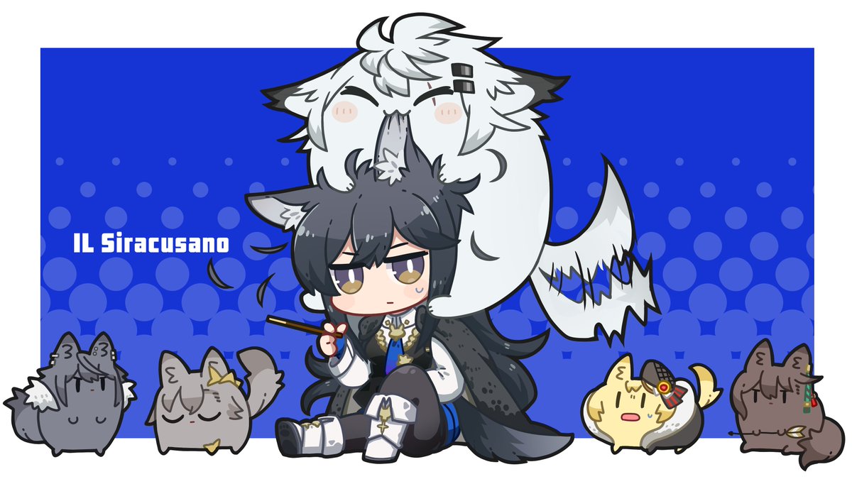 lappland (arknights) ,texas (arknights) black vest animal ears tail animalization black hair wolf ears white footwear  illustration images