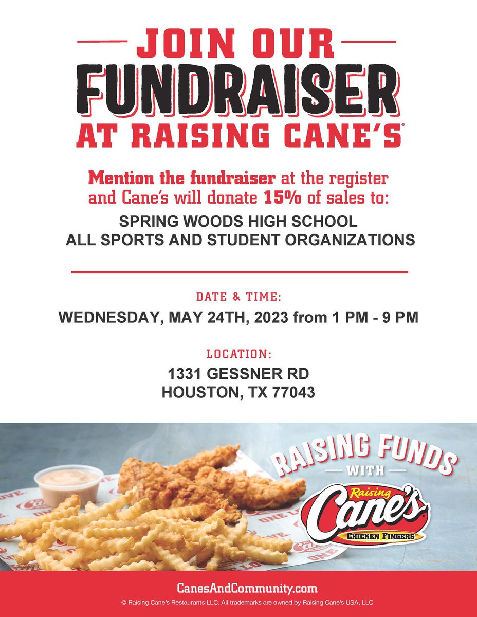 TODAY Tigers!  We are so excited to celebrate the opening of Canes and our SWHS Tigers!  #allmeansall #CommunityMatters