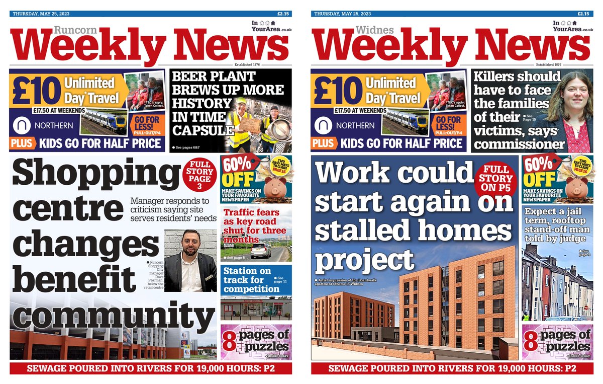 This week's editions of #Runcorn and #Widnes Weekly News are out TODAY! Pick up your copy for stories from your area.
