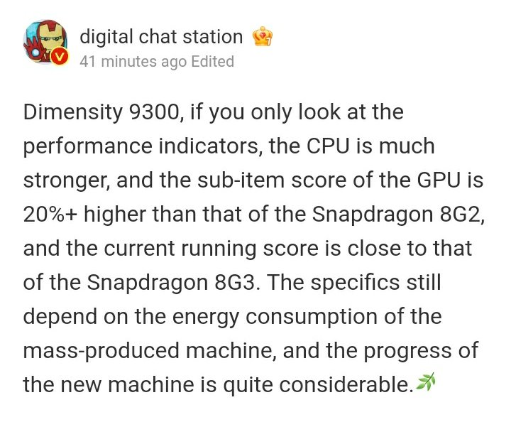 👖 : We will always innovate with Mediatek

Even the score is close to 8 Gen 3. Looking at the D9200+ test, power consumption should indeed be considered.

#Mediatek
#MediatekDimensity9300