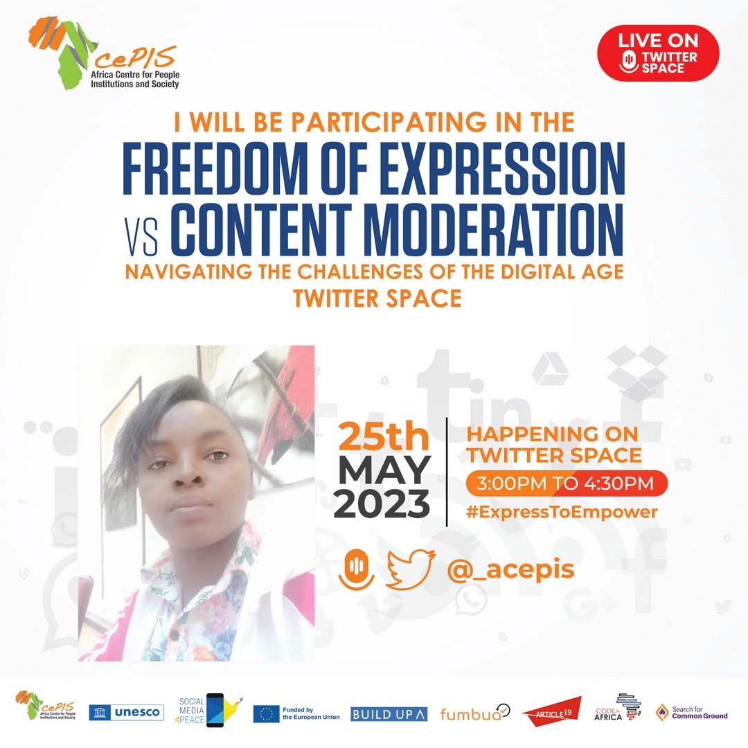 Hi, I’m Agola Jane, I am supporting the #ExpressToEmpower campaign by @_acepis and will be joining their Twitter Space on Thursday, 25th May 2023, Time: 3:00pm – 4:30pm; Place: On @_acepis on Twitter.
