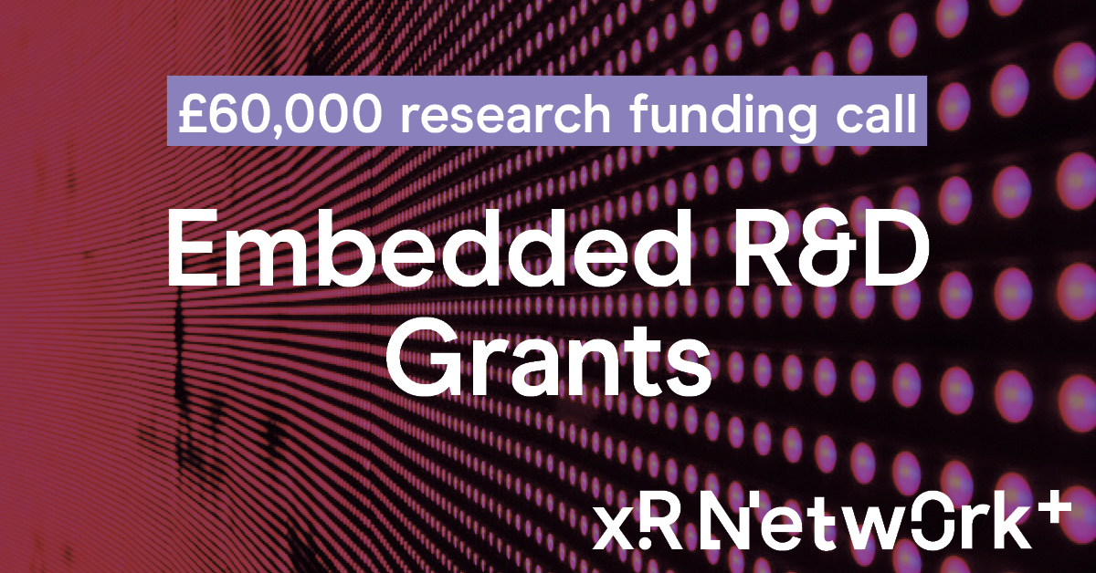 The XR Network+ Embedded R&D funding call is open to researchers to bid for up to £60,000 to explore the transfer of knowledge between academia and industry in areas aligned with #VirtualProduction. The deadline to apply is Fri 30 Jun 📆 Find out more: bit.ly/3AOc9Qk