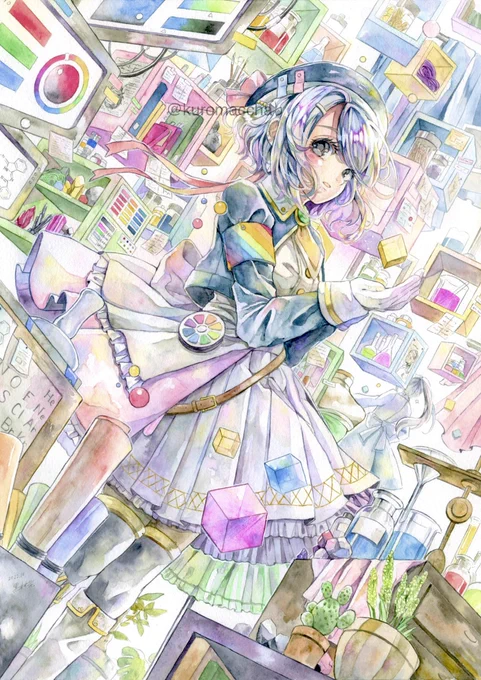 #1日でフォロワー何人増えるかチャレンジ  便乗しますね!  水彩でお絵描きしています。 少年少女と自然科学をテーマにしがちです