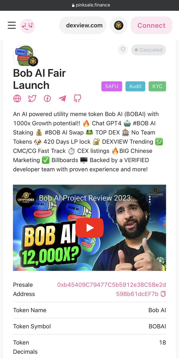 ⚠️Due to unavoidable circumstances $BOBAI pool has to be cancelled

Those who bought through the presale has been fully #refunded 🙏 

New revised pool will be live shortly. 
We’re sorry for the inconvenience. 

Expecting all you guys to join the new pool

$BOBAI #BSC #PEPEARMY