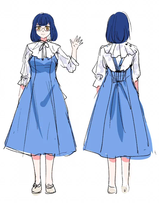 クルスのブラウスも悩み中!!!このあぶちょみたいなフリルかわいいんだよな〜(作画コスト高い) アンケートへの投票お願いします!