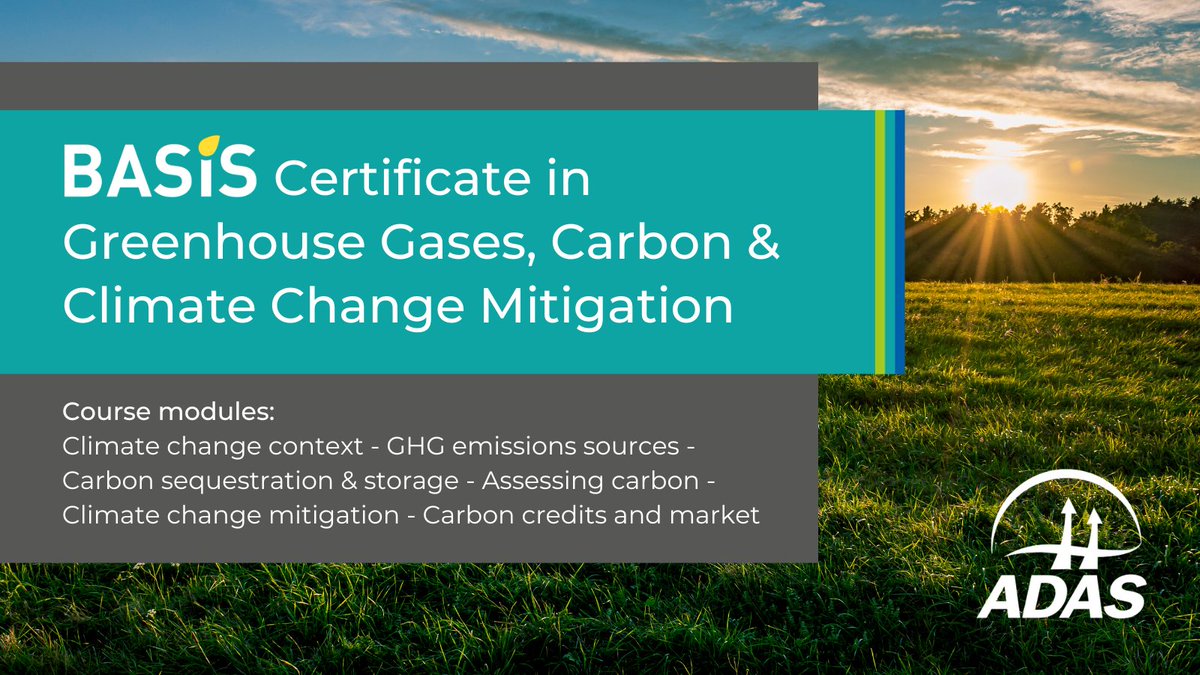 ⭐More dates announced!⭐
Gain a <a href="/BASISRegLtd/">BASIS Reg Ltd</a> Certificate in Greenhouse Gases, Carbon, and #ClimateChange Mitigation🎓
5-day training courses running in June &amp; August.

Find out more and register - adas.co.uk/services/basis… #GHG #SustainableAgriculture