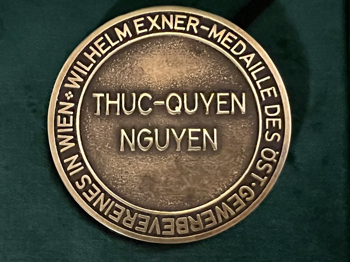 QuyenUCSB's tweet photo. I am truly honored to receive the 2023 Exner Medal from Austria. I am grateful for the support of my family &amp; good friends especially Luisa Torsi and Wolfgang Knoll. Big thank to my research team, collabrators and UCSB. The Exner Medal has been awarded since 1921.
#medal #prize https://t.co/Yg2mPSElit