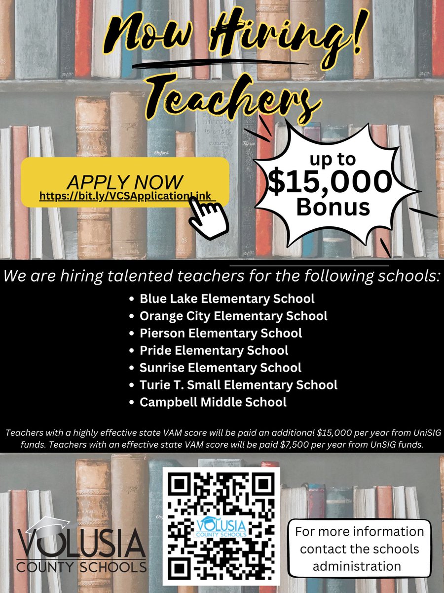 Calling all Highly Effective ($15K) and Effective ($7500) State VAM Teachers. It has been confirmed by the FL Dept of Ed that the schools below will continue to have funding to provide teachers with this bonus for the 23-24 SY at the select schools listed below. <a href="/volusiaschools/">Volusia County Schools</a>