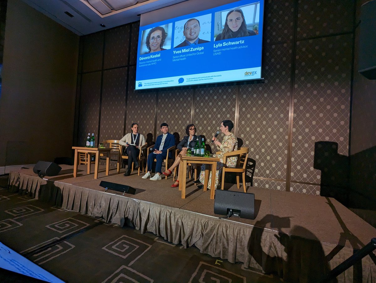 My colleague @YvesZuniga from @UnitedGMH taking about how to integrate #mentalhealth in #HIV and #TB at #DevexEvent #WHA76 Very proud to see him in stage with @WHO and @USAID and with thanks to @ejaf for all their support for our work.