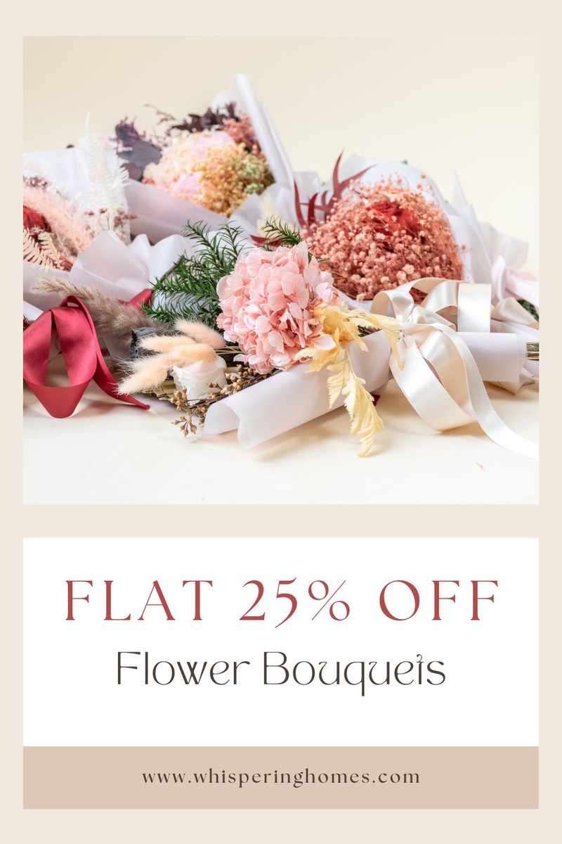WhisperingHomes's tweet photo. Enjoy a flat 25% discount on Flower Bouquets at Whispering Homes. Shop now and add a touch of beauty to your space. Explore our collection of stunning flower arrangements and take advantage of this limited-time offer. Don't miss out on this opportunity to brighten up your day! https://t.co/iKISjWSQ3r