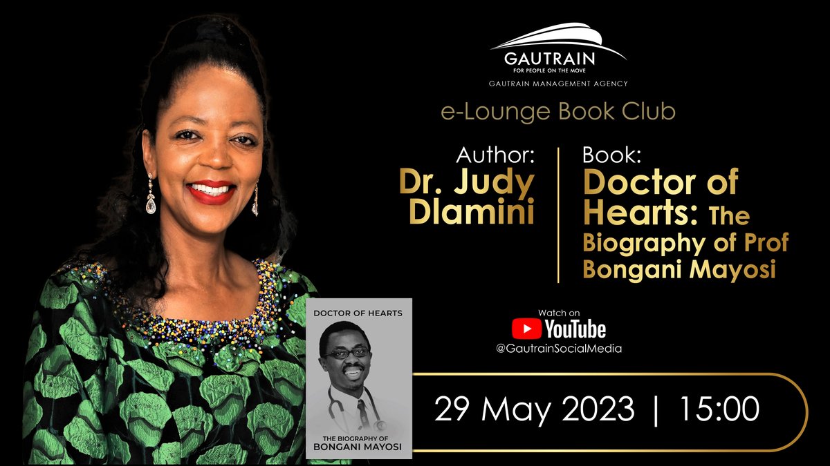 Join <a href="/TheGautrain/">Gautrain</a> on its Youtube channel on 29 May at 3pm as co-author <a href="/judydlamini/">judy dlamini</a> joins an e-Lounge Book Club session about our latest release #DoctorofHearts - the Bongani Mayosi story.