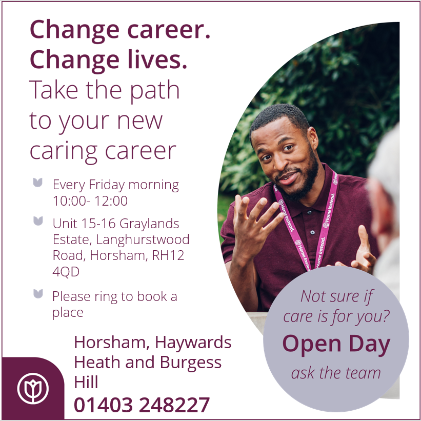 HISC_Horsham's tweet photo. Are you looking to change career? Are you looking for a role where you can make a difference in your local community? 

Come to the office this Friday morning to find out more about what it's like to be a Care Pro with Home Instead 💜

#MakeADifference #CareCareers  #Horsham https://t.co/r16XAgzNEF