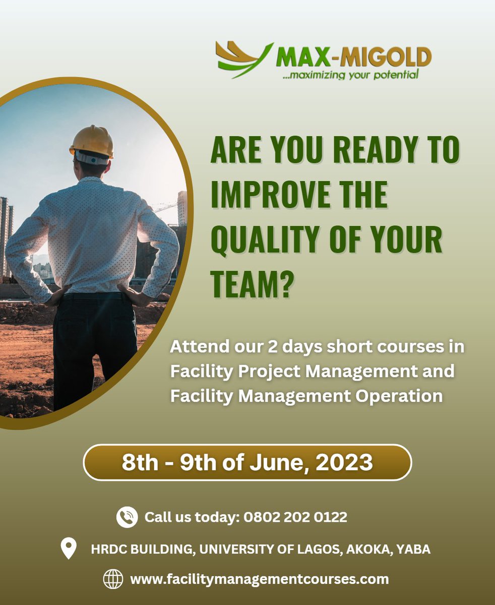 Max_Migold's tweet photo. 📣 Don't miss our 2-day Facility Project Management and Management Operation courses! 🏢✨ Join us on 8th-9th May and level up your skills. Register at 👉🔗 https://t.co/9a33EiDMUV! 🖊️🎓 #FacilityManagement #ProjectManagement #UpskillNow #MayEvent https://t.co/bBWDWLZbQQ