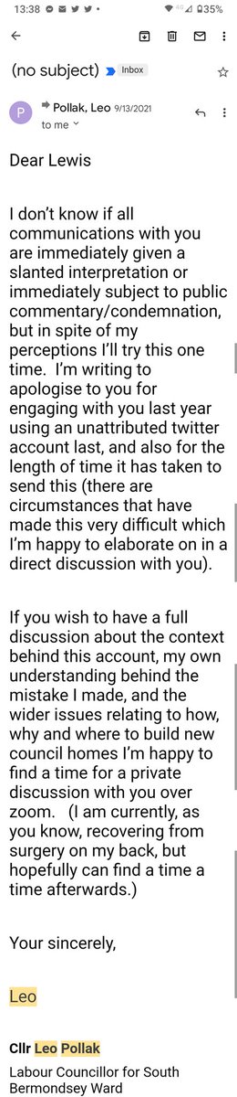 .@leo_pollak subverted democracy in our borough by bullying and lying to us.

And he never admitted what he did wrong, nor has he apologised, nor has he stopped working to destroy council homes. 

Read the so-valled apology he wrote to us. He has no place in our Council.