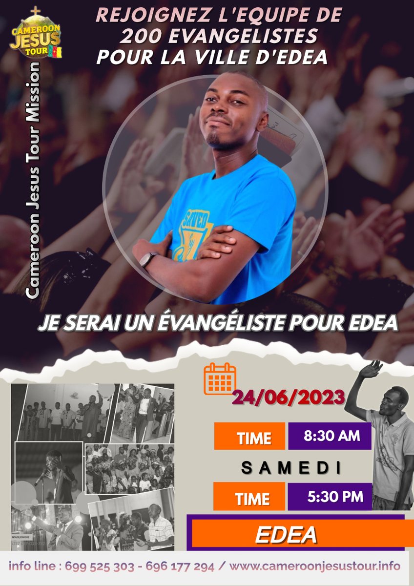 CmrJesusTour's tweet photo. The countdown is started. In exactly 1 month, Edea will be visited by the Gospel. Join the team on June 24 and talk about the love of our savior Jesus Christ! Sign up on the link below
https://t.co/SN1jEMttKK https://t.co/t9XpqeeH0w