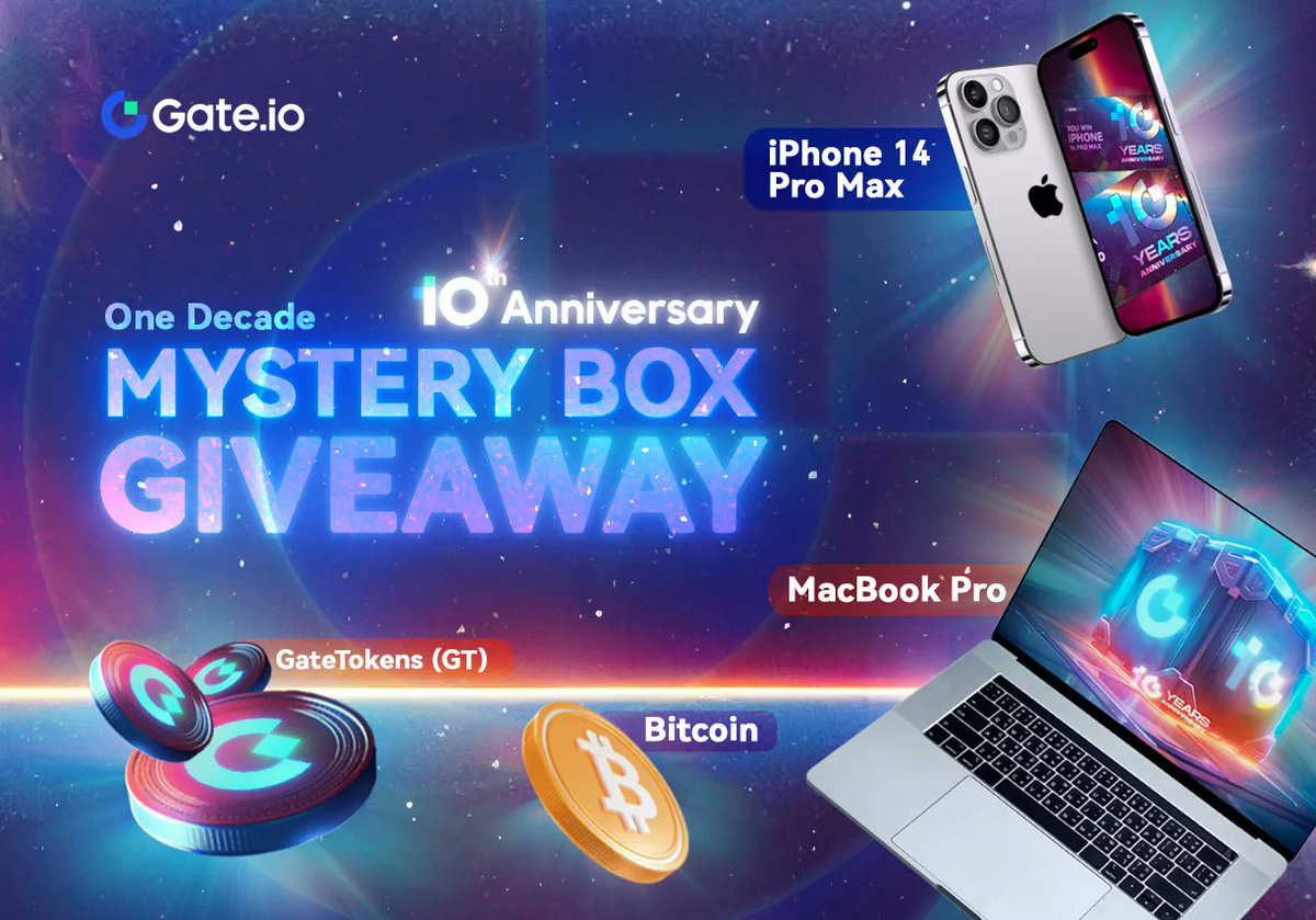 🎁 Gate.io 1 Decade Mystery Box #Giveaway 🎁 

Be one of the lucky winners of iPhone 14 Pro, MacBook, or 1 Bitcoin 🥳  

1️⃣ Pin #Gateio10thAnniversary Landing Page in your Profile
gate.io/10th-anniversa… 
2️⃣ Like, RT &amp; @ friends
3️⃣ JOIN👉 gleam.io/0PkDk/gateio-1…