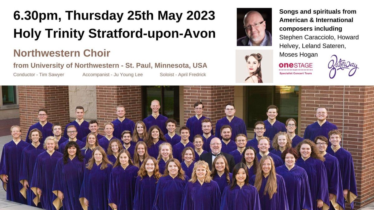 Another FREE concert! Yes… another chance to hear the fabulous Northwestern Choir in Stratford-upon-Avon tomorrow at 6.30pm #musiciansontour #onestageinUK #onestageconcerttours @StratfordLocal @StratfordOnAvon @ShakespearesEng @stratfordchoral