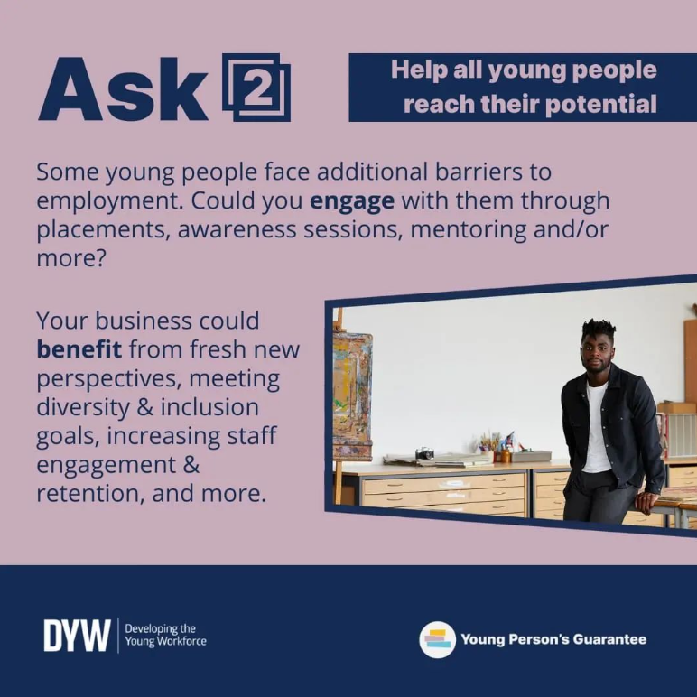 All young people in Scotland should have the ability to reach their potential, regardless of background. Could you make a commitment to engage with young people who face additional barriers? Find out more: zurl.co/OsMZ #DYWScot #YPGuarantee #DYWTayCities