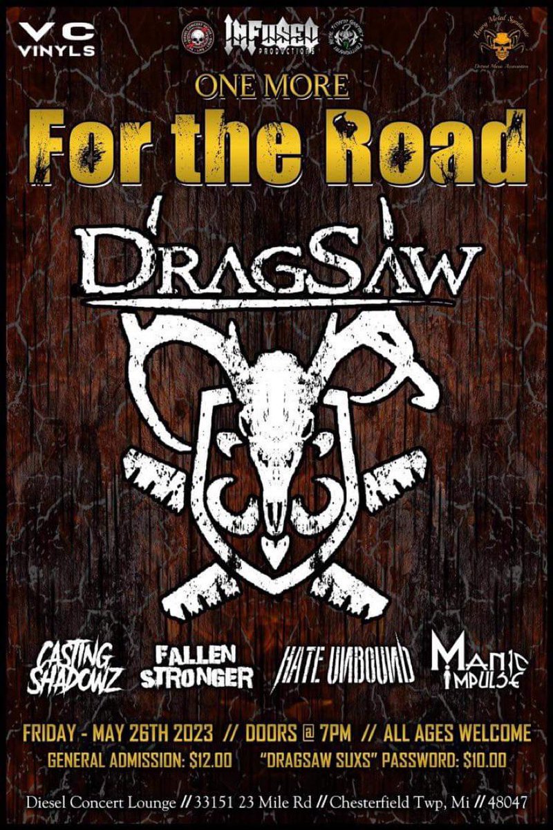 Awesome start to a long weekend so come and check out our first live debut of the new album Euphoria. Manic Impulse is excited to open this up for the stellar bands on this lineup and remember dragsaw sukks gets  you a discount at the door get in ,get drank , have fun.