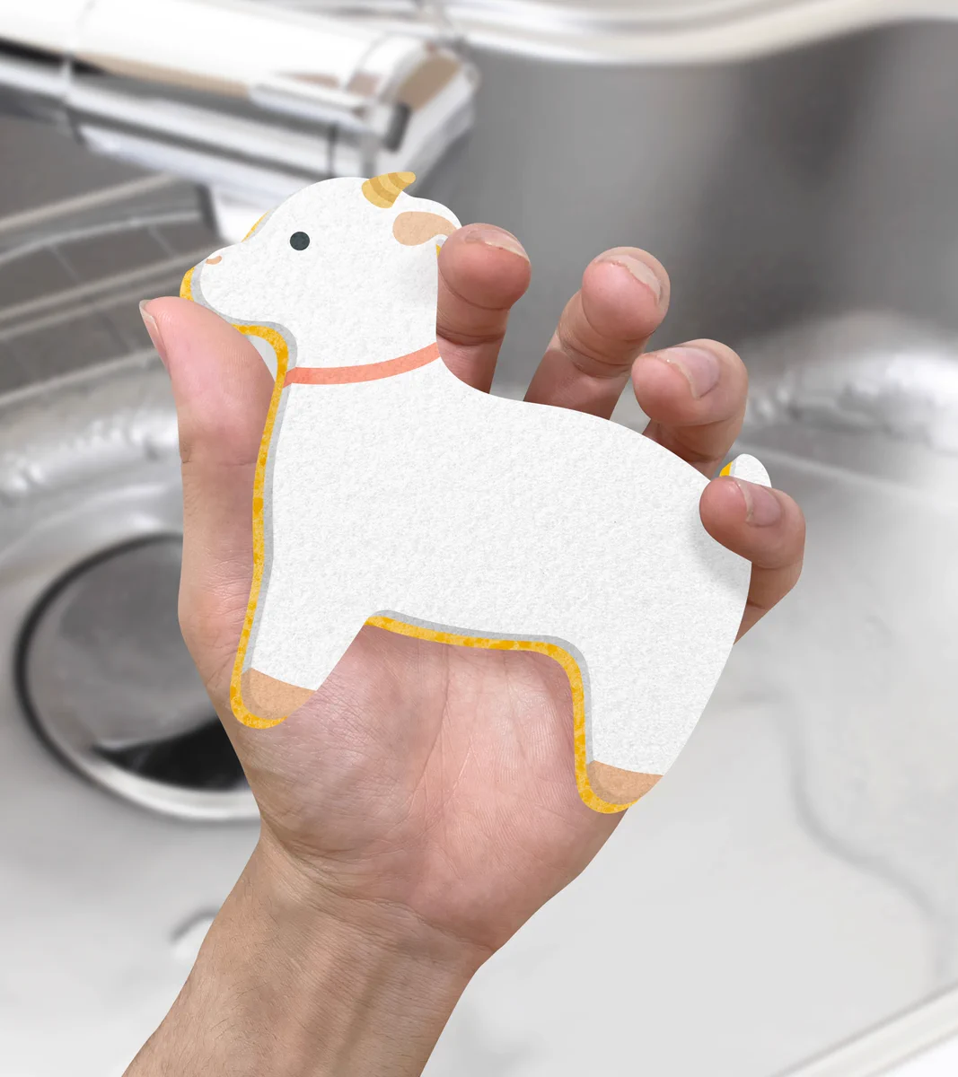 食器洗いが楽しい♪　可愛いヤギのスポンジがモフモフの羊に変身！