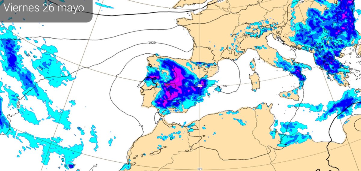 Ojo a la situación meteorológica, que podría volverse adversa en la Comunidad de #Madrid este próximo viernes desde la madrugada.
Parece que los aguaceros podrán ser generalizados y localmente fuertes, además de persistentes en la sierra. 
Detallamos esta tarde 👇🏽