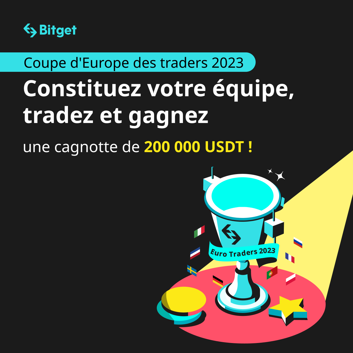 bg_francophone's tweet photo. 💥Coupe d'Europe des traders 2023: constituez votre équipe, tradez et gagnez une cagnotte de 200k $USDT!

📅24 mai à 13h - 25 juin à 13h

👉Soutenez notre 'équipe: https://t.co/rW1hBB39Qh

📚INFO: https://t.co/bXxu3z0soa

#Bitcoin2023 #Cannes2023 #tiktok #bitcoin #eth #pepe #nft https://t.co/s8838WPLsW