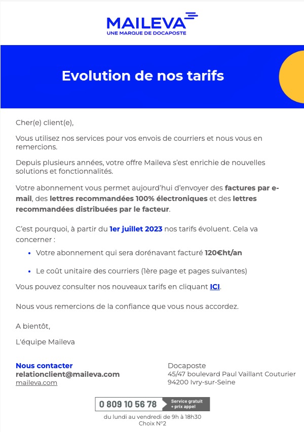 henrilabarre's tweet image. Au moins certains ont pigé qu&apos;il y avait de l&apos;inflation! La filiale de @Docapost  @Maileva_com vient d&apos;ajouter un abonnement à sa solution qui n&apos;en nécessitait pas... Bam +120€HT/an. C&apos;est encore les petites structures qui vont en pâtir le plus.... #maileva #laposte #docapost