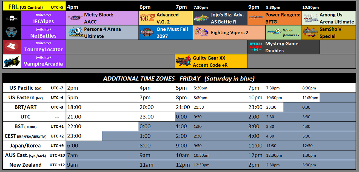 acekingoffsuit's tweet photo. Please RT: Stream schedule for All In Together, the community tourneys at Combo Breaker 2023

Brackets: https://t.co/usZGoFVa5W

Official info: https://t.co/lzfRkZpbVp &amp; @COMBOBREAKER

#CB2023 https://t.co/cegJNRJqXm
