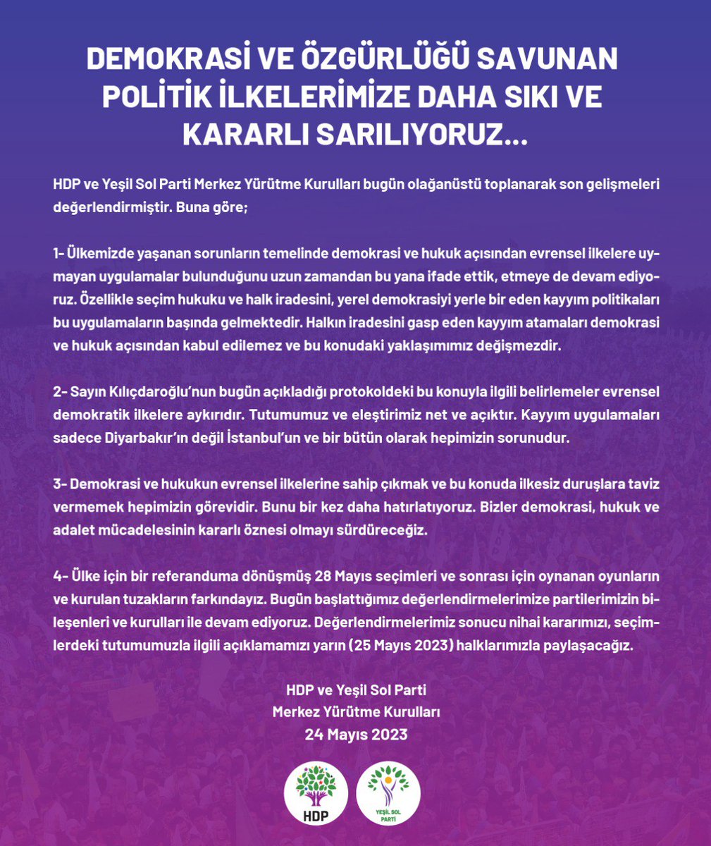 HDP ve Yeşil Sol Parti Merkez Yürütme Kurullarının ortak açıklaması: