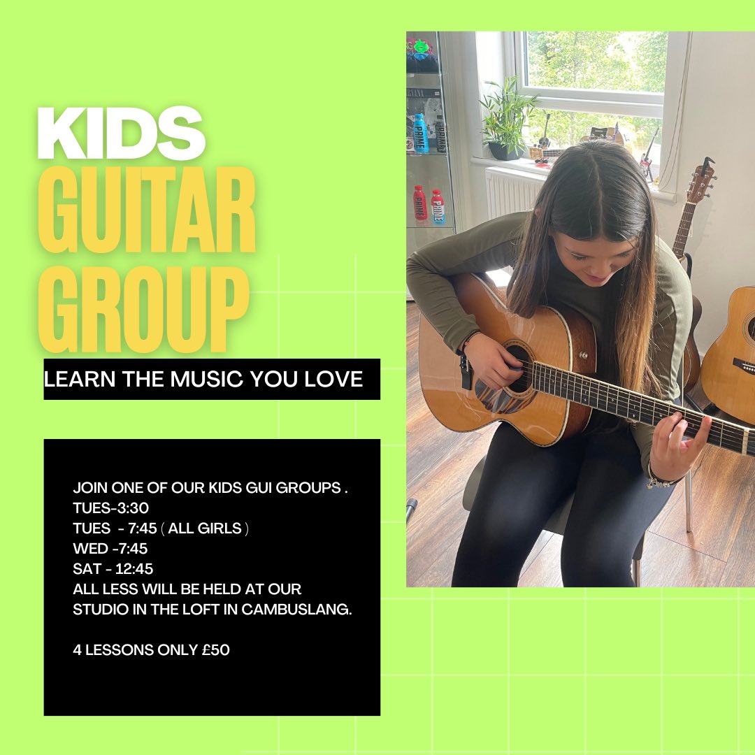 schoolofrock131's tweet photo. Guitar groups #cambuslang 

spaces available in all our classes, we have classes for all ages and levels 

▪️Gift certificate available 
▪️ all ages welcome 6-106 🧒👵🏼
▪️ ⭐️⭐️⭐️⭐️⭐️ rated 
▪️ 100% pass rate in NAT5 and higher 
▪️ 9 years full time teaching experience https://t.co/XWuH30nRiz