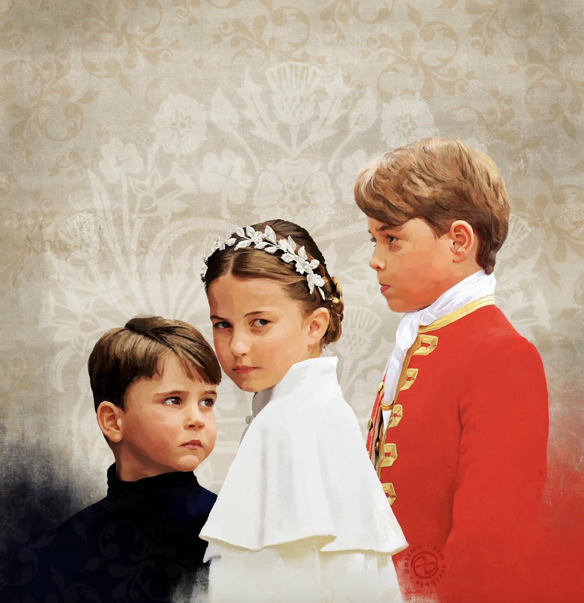 nsimn's tweet photo. finally _ the finished picture "The Future" _ the Wales children at the coronation of King Charles III
#simscribble #procreate #theroyalfamily #coronationofkingcharleslll #thewaleschildren #portraitsinprocreate #procreateart #contemporaryart https://t.co/W549sPNjV2
