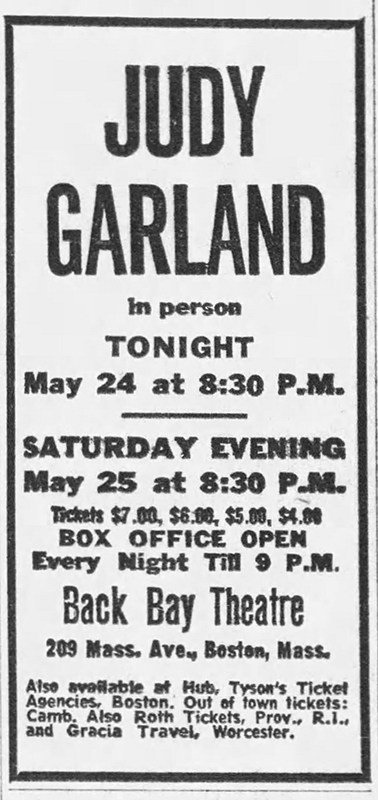 TheJudyRoom's tweet photo. May 24, 1968: Judy was in concert at The Back Bay Theater in Boston.
For Once In My Life https://t.co/FGKJRXxtCq
Rock-A-Bye Your Baby https://t.co/mW2f4Kh2hW
Complete Show: https://t.co/rZDsfYtY6Z
#judygarland #backbay #backbayboston #thejudyroom https://t.co/FroNkK54IA