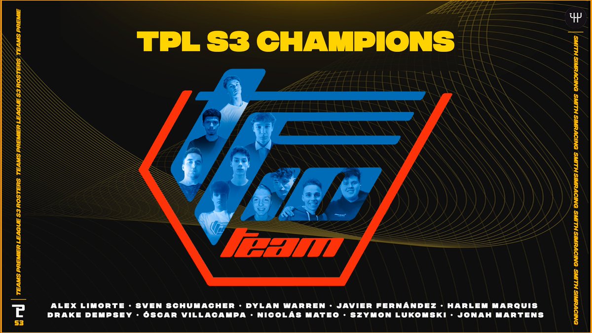 _FMSL's tweet image. 𝓣𝓟𝓛 𝓒𝓗𝓐𝓜𝓟𝓘𝓞𝓝𝓢 🏆

🏅@TeamTF10🏅

Two-times TPL champions, with 4 wins, 9 podiums and 3 poles this season.

👔@AlexLimorte14
👔@sven_schumi07

👤@dlwarren_
👤@javif1___
👤@TF10_Villacampa
👤@itsmarqq
👤@Nicoomateeo
👤@DrakeDempsey72
👤@JonahMartenss
👤@SzymonLukomski