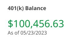 New FI milestone unlocked: six figures in my 401(k)!!!