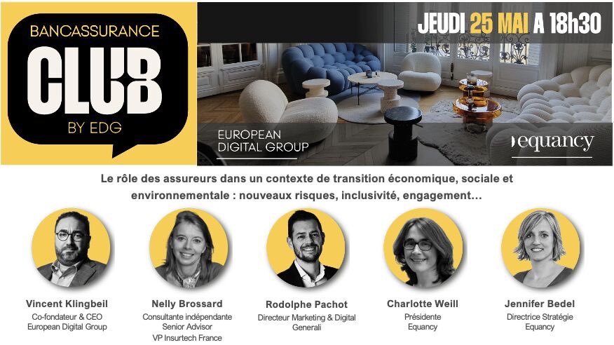 nelbro's tweet image. 🔜c’est demain ! 🗣
Le club bancassurance by @EDG_partners 

le rôle des assureurs dans un contexte de transition économique, sociale et environnementale : nouveaux risques, inclusivité, engagement
 
Avec un bel agenda pour cette première édition de ce club trimestriel
@Equancy