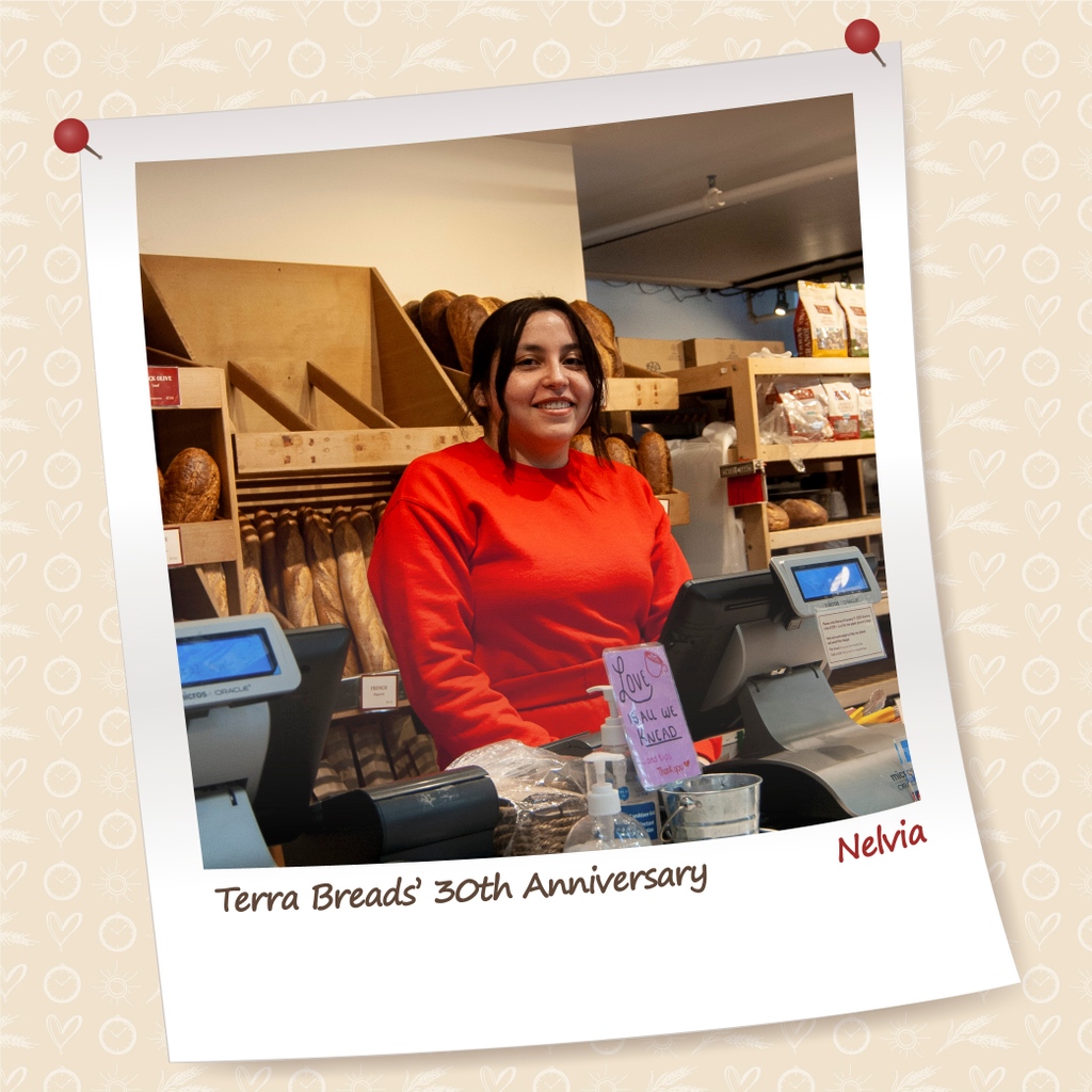 Nelvia has recently rejoined our team after a hiatus since 2019 (rhyme intended). We’re so happy to have her back!

Head over to our Instagram page (<a href="/TerraBreads/">Terra Breads</a>) to learn more about Nelvia + the people who make Terra Breads what it is!