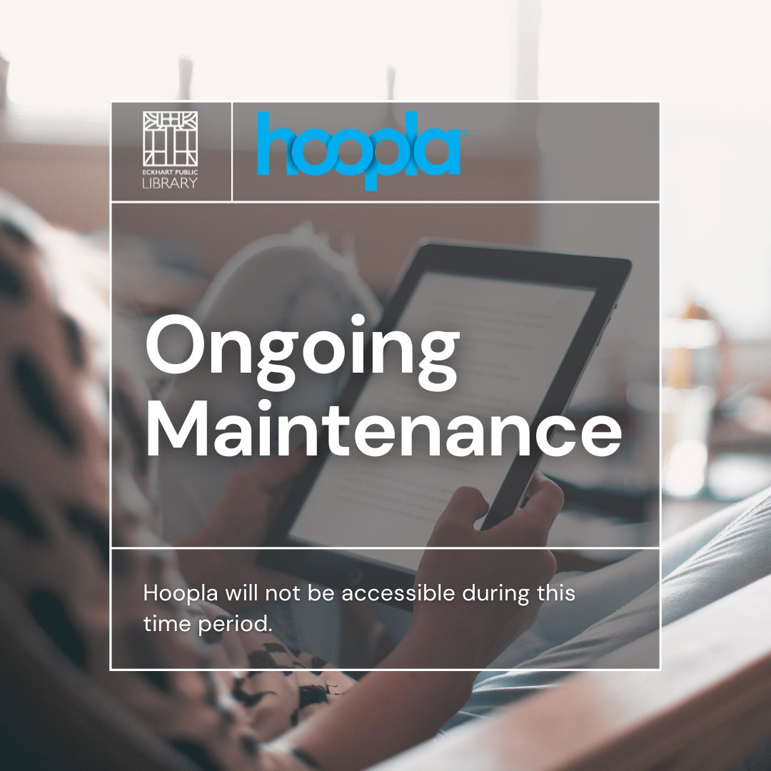 EckhartPL's tweet photo. @hooplaDigital  is currently experiencing ongoing maintenance, and it will not be accessible during this time period. Their team is working hard to finalize the maintenance as soon as possible. https://t.co/WqsSj8tdoH