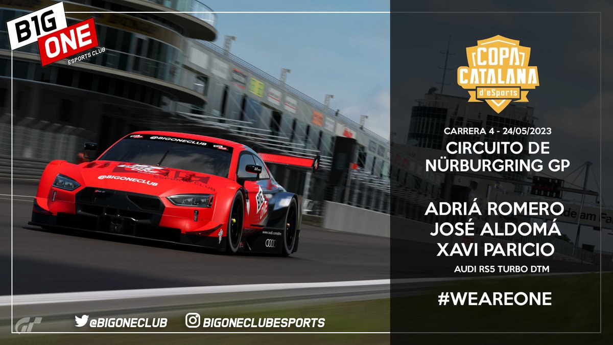 #GT7

Vamos con la 4ª carrera de la <a href="/Lligaesportscat/">Lliga Catalana d'eSports</a> <a href="/FCAutomobilisme/">F.C. AUTOMOBILISME</a>

Volamos a Nürburgring GP para correr con el Audi Rs5 DTM con:

<a href="/EAdria22/">KRM_AdriàRomero</a> #JoseAldoma y @B1_XaviParicio

Retransmisión 21:00h: twitch.tv/lopeznorman44

❤️#WeAreOne