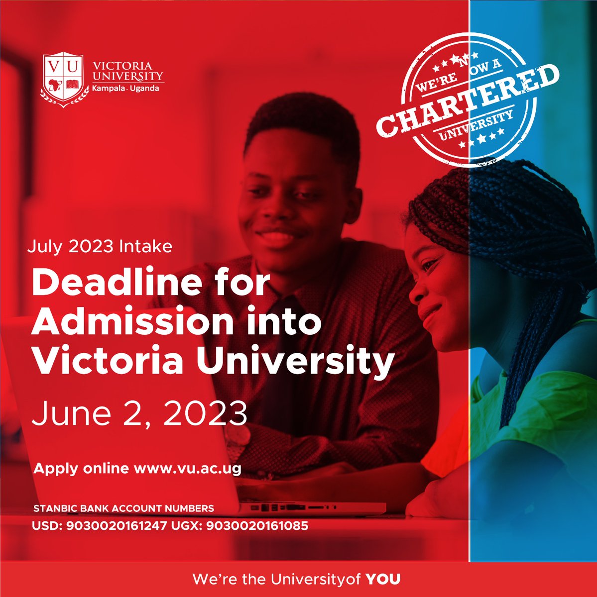 Don't miss out on the new revolution of educ'. If it's about affordable, high quality NCHE accredited, flexible &amp; internationally connected study and job offers, we are your perfect choice. 
Set your world apart.. vu.ac.ug 
(+256) 782 397 699