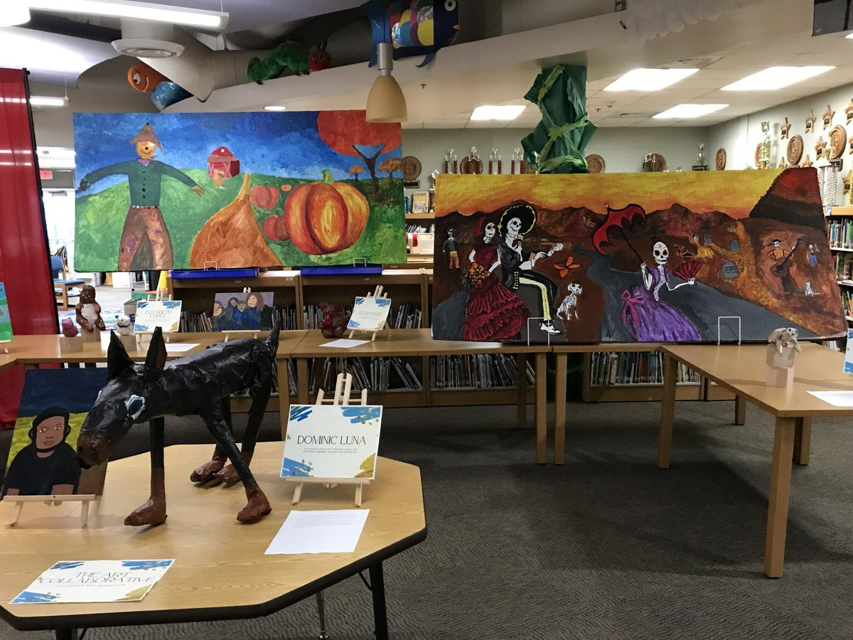 StaffordES_Lib's tweet photo. Thanks to Ms. Waid and the Art Club for showcasing their work in the Stafford Library. It's an art gallery! It's a reading factory! It's a refuge where all are welcome! It's all things to all people - thank God we got 'em! https://t.co/FpEGb62ZTQ