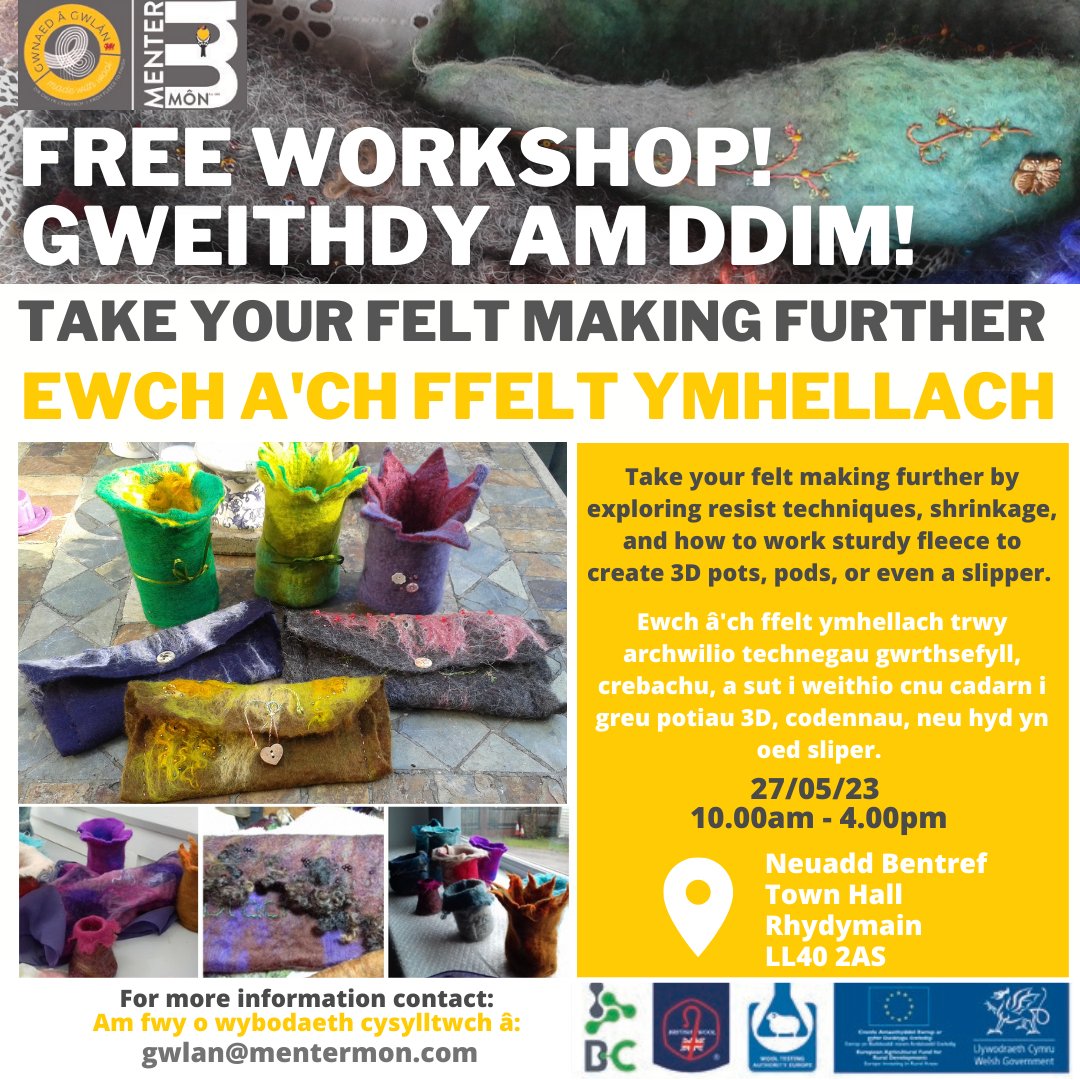 Gwnaed â Gwlân / Made With Wool (@gwlanmm) on Twitter photo Dydd Sadwrn yma yn Rhydymain!
This Saturday at Rhydymain!
Archebwch eich lle yma / Book your place here: eventbrite.co.uk/e/620700631297
<a href="/MenterMon/">Menter Môn</a> <a href="/RGC_WRN/">Rhwydwaith Gwledig Cymru _Wales Rural Network</a> <a href="/LlCCefnGwlad/">Llywodraeth Cymru Cefn Gwlad</a> Dydd Sadwrn yma yn Rhydymain!
This Saturday at Rhydymain!
Archebwch eich lle yma / Book your place here: eventbrite.co.uk/e/620700631297
<a href="/MenterMon/">Menter Môn</a> <a href="/RGC_WRN/">Rhwydwaith Gwledig Cymru _Wales Rural Network</a> <a href="/LlCCefnGwlad/">Llywodraeth Cymru Cefn Gwlad</a>