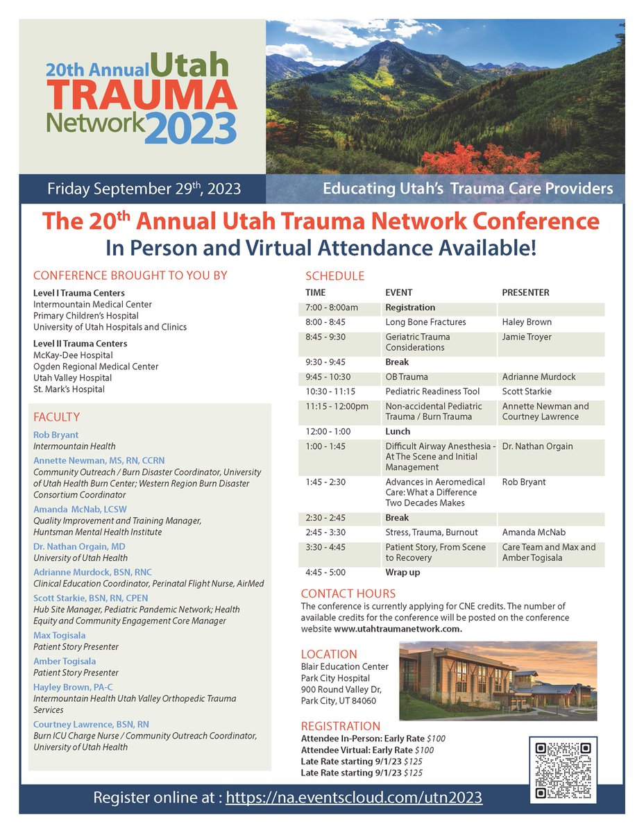 Registration is open for the 20th annual UTN conference. We hope to see everyone in person, but there’s also a virtual option! #UTN2023 #traumaeducation