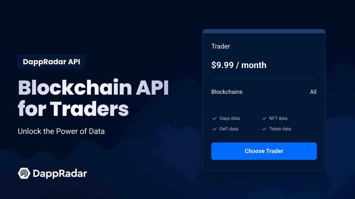 DappRadar API subscription packages are now updated to empower crypto traders &amp; smaller businesses. 💪 🎉

Introducing two new tiers:
🔥“Trader” Tier - Stay ahead of the game with this $9.99/month package! 

You can use our API to analyze dapp data from 50+ blockchains &amp; power up