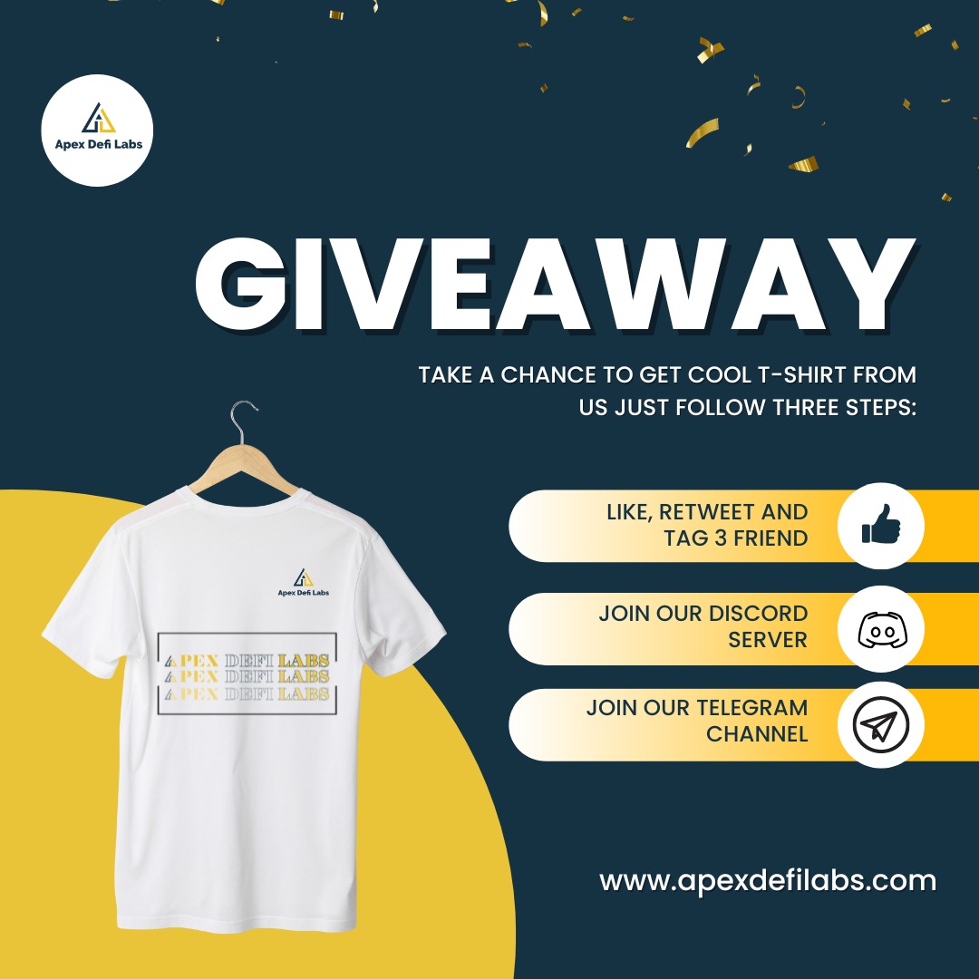 RatingCrypto's tweet image. 🚨!! Giveaway Alert !!🚨

Reward🏆- Exclusive Web3 Merch 👕 Of Apex DeFi Labs 

👉Just follow simple 3 Steps- 

1️⃣ Follow @RatingCrypto on Twitter 

2️⃣ Join our Telegram channel- bit.ly/3pX4lcS

3️⃣ Join our Discord Channel - bit.ly/3MQP1HK
