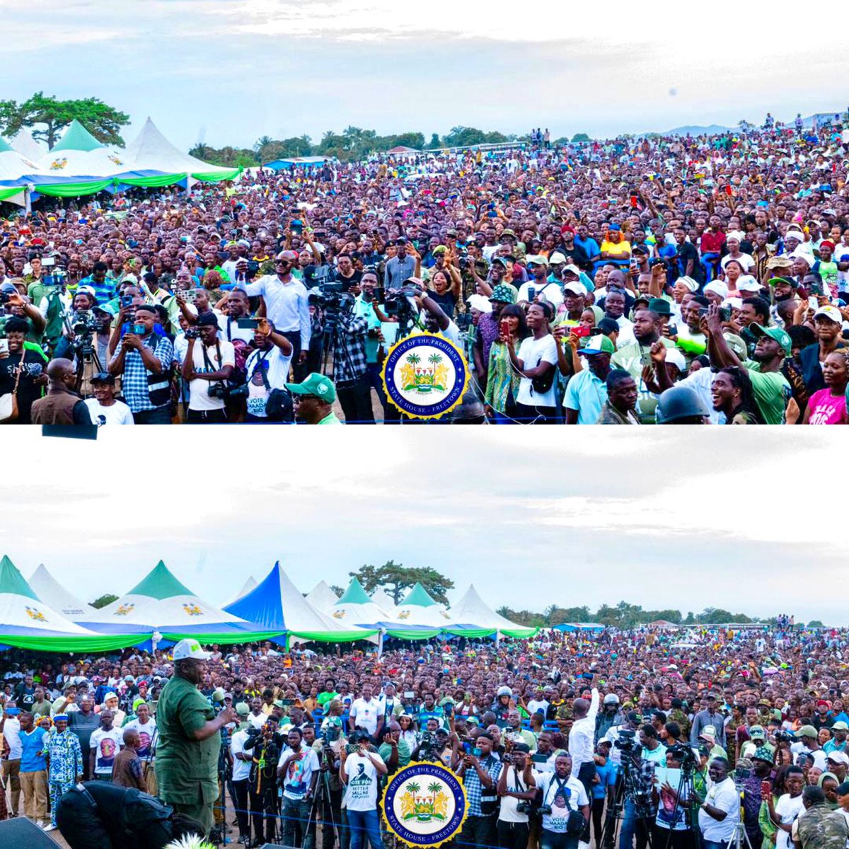 julius_maadabio's tweet photo. Just like five years ago when I launched the Sierra Leone People’s Party (SLPP) New Direction Manifesto, which earned the Citizen’s trust and confidence to lead as the fifth President of our great Republic, I officially launched the SLPP People’s Manifesto and Campaign 2023 on Tuesday 23/05/2023. 

The People’s Manifesto titled “The New Direction: Consolidating Gains and Accelerating Transformation” is designed to sustain the momentum already built in the past 5 years and position #SierraLeone on the path of irreversible progress.   

Our Manifesto gives a full account of our stewardship in the last five years while outlining our plans for the next five years. It also represents a new social contract between the great SLPP under my leadership and the people of Sierra Leone.

My running mate @VP_Jalloh and I invite all progressive-minded Sierra Leoneans to join us in our efforts to secure a prosperous future for Sierra Leone. 

We all must show up and vote for the SLPP on June 24th to ensure our country stays on the right path towards sustainable economic development and social progress.

THE FUTURE OF SIERRA LEONE IS ALL OF US. 🌴 

#BIOJALLOH2023

#SLPP4DEVELOPMENT

#PAOPASALONE4BETTEH