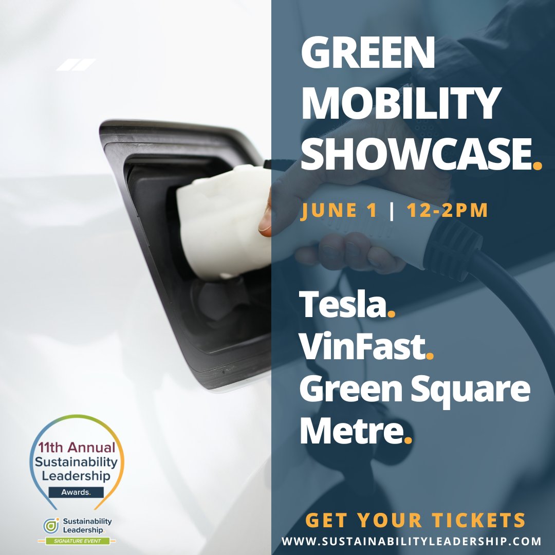 sustainleads's tweet photo. Have your EV questions answered during the Green Mobility Showcase at the Sustainability Leadership Awards!

June 1 | 12-2PM

Exhibitors:
Tesla
VinFast
Rechargeables Inc.
Green Square Metre

Get tickets: https://t.co/k7XYUtRJ1b

#SustainableTransportation #EVTechnology #FleetEV https://t.co/PyNtpLR1Ji
